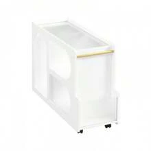 Mobile End Table With Lockable Wheels, Narrow Coffee Table With 5mm Thick Fluted Tempered Glass, Modern Nightstand With Golden Round Rod, Living Room, White, 31.5''W X11.8''D X 23.1''H