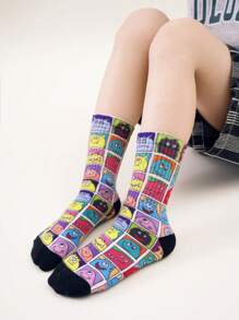 3 Pairs Of Spring And Autumn Mid Length Socks For Boys And Girls Aged 1-16, Personalized, Fashionable, Monster