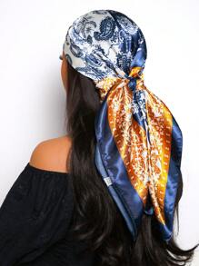 1 件女式 90 色方形围巾，优雅时尚佩斯利花卉印花头巾，适合休闲、街头服饰、装饰、头带、头巾