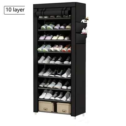 1 pezzo Portascarpe con cerniera nera, semplice armadietto portascarpe in tessuto, mobiletto di stoccaggio multi-strato, portascarpe per dormitorio studenti, anti-polvere, adatto per requisiti di casa accogliente