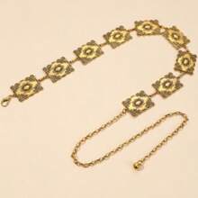 Women's Vintage Style Metal Hollow Flower Decor Chain Waist Belt Fall, Autumn, Halloween - Gold - View 3
