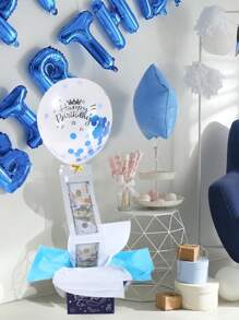 Caja de dinero con tema de globos de cumpleaños, set de 46 piezas. Caja de dinero con globos azules y blancos con tarjeta de efectivo extraíble y bolsas, caja de dinero de papel plegable DIY, caja de dinero con globos de feliz cumpleaños, decoración de fiesta de cumpleaños para el hogar, la habitación y la mesa, ornamento, regalos y recuerdos para fiesta de cumpleaños