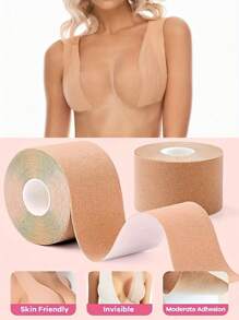 5厘米*5米胸贴文胸女士粘性隐形胸罩乳贴遮胸提胸胶带聚拢文胸无肩带胸垫贴纸 - 米色 - 查看 1