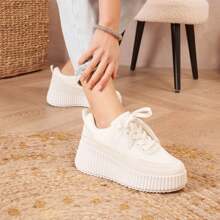 Women's Urban Lace-Up Platform Sneakers - White - View 2
