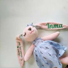 Customized Embroidered Text Plush Rabbit Doll - The Rabbit's Ears Can Be Customized With Embroidered Text/Names On Single Or Both Ears. Great Back-To-School Gift, Rabbit Dressed In A Dress, Decorative Rabbit, Gift For Girlfriend, Child's Birthday, Newborn, New Mom, Anniversary, Party Decor