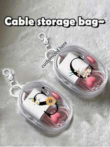Sac de rangement à fermeture éclair portable personnalisé avec texte nom, compact et multifonction. Étui de rangement pour casque et chargeur