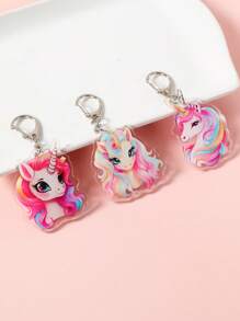 6 件粉色独角兽图案亚克力钥匙扣吊坠，独角兽主题生日家庭节日派对装饰，派对装饰钥匙圈钥匙链，生日派对礼物吊坠，包包吊坠饰品，送给朋友的礼物 - 獨角獸 - 查看 4