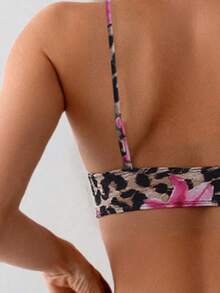 Sexy Floral & Leopard Print Ruched Bikini Set - Multicolor - View 5