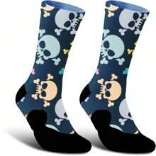 2025 圣诞袜、趣味骷髅袜、水手快乐袜、新奇袜子、礼品袜 1 双、舒适、防滑、吸汗、公路运动骑行袜、无缝骑行、防滑足球袜、万圣节骷髅水果图案 - 彩色 - 查看 14