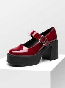 Dream Pairs Women's Chunky Heel Mary Jane Pumps - Round Toe Platform High Heels For Party, Prom, School & Casual Wear - Đỏ - Xem 2