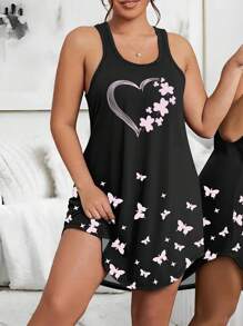 Camisola Casual de Malha com Ombros Abertos e Estampa de Borboleta para Mulheres Plus Size, Roupa de Dormir Elástica, Verão, Férias