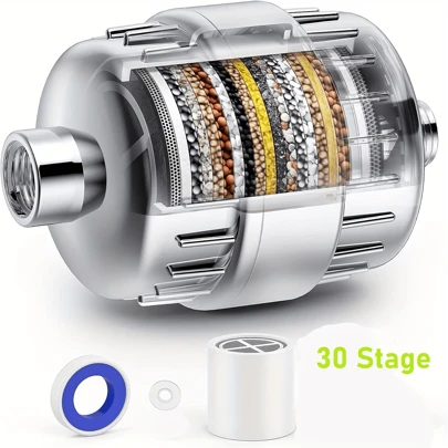 30 Stage Shower Filter, Shower Filter For Hard Water - High Output Shower Water Filter To Remove Chlorine Fluoride Heavy Metals, Improves The Condition Of Your Skin, Hair And Nails