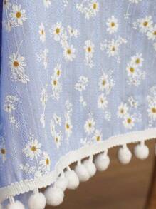 1 件美式复古简约涤纶亚麻流苏桌布，耐热矩形桌布适用于厨房、餐桌、咖啡桌、电视柜、家庭聚会、户外野餐 - 藍色 - 查看 6