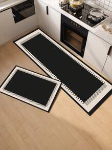 1pc Dark-Colored Minimalist Style Diatomite Technology Flocked Kitchen Mat. Highly Absorbent, Stain-Resistant, Anti-Slip And Easy To Clean. Can Be Used As Kitchen Mat, Dining Room Mat, Hallway Mat, Laundry Room Mat, Or For Room Decor. - Black and White - View 4