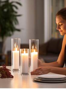 6pcs/4pcs/1pccandle Vase, Floating Candle Holder, Glass Candle Holder, Glass Hurricane Candle Holder, Clear Glass Candle Holders, Pillar Candle Holder, Candle Vase, Suitable For Candlelight Dinner, Birthday Party, Hotel Banquet, Wedding, Can Place Floating Candle,Room Decor, Clear Glass Cylinder Vase, Gifts Graduation
