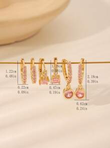 6pcs/Set European & American Fashion Cubic Zirconia Rhinestone Water Drop Geometric Pattern Earrings Set, Exquisite Charming Jewelry, Fashionable Birthday Gift, Suitable For Women's Daily, Festival, Party, Ball, Date Wear - Baby Pink - View 4