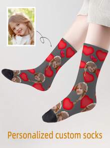 1 Pair Customized Face Design Mid-Calf Socks For Girls And Boys, Personalized Teenage Socks With Photo, Fun Customized Image Mid-Calf Long Socks For Kids, Suitable For Daily Wear, Holidays, Birthdays, And Other Occasions