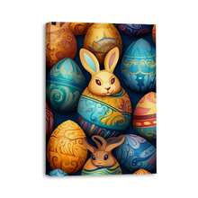 1 Piece Easter Rabbit Colorful Egg Pattern Canvas Wall Art Paintings For Living Room - Canvas Framed Print Wall Artworks Bedroom Decoration Office Wall Decor - Multicolor - View 1