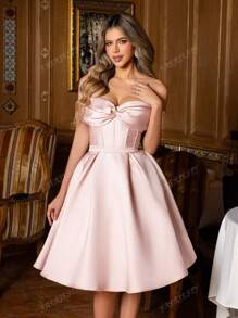 Faeriesty Faeriesty Elegant Off-Shoulder Bow Tie A-Line Dress For Formal Events&Weddings | Cocktail Parties ​| Luxury Brand Launch Events