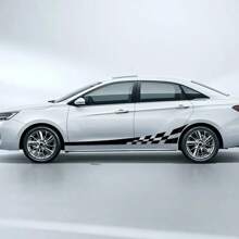 2pcs/Set Glossy Checkered Flag Racing Decals - Self-Adhesive, Single-Use Vinyl Stripes For Cars & Trucks - Black & White Design, For Side Doors, Body, Plastic, Glass - one-size - View 4