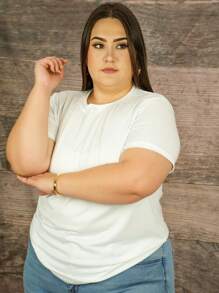 Blusa acanalada de talla grande de un solo color