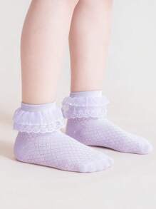 5 Pairs Cotton Lace Trim Mid-Calf Socks For Girls, Princess & Ballet Dance Socks, Kids - Multicolor - View 4