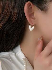 1 对心形优雅奢华日常佩戴女士环形耳环 - 白色 - 查看 2
