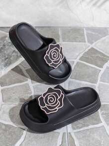 Girls Thick Sole Slippers, Summer Outdoor Sandals, Simple Fashion Non-Slip Casual Slides, Indoor House Wear Elevated EVA Slippers