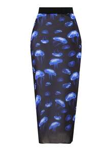 Allurini 女士水母印花新款雪纺沙滩罩裙优雅 - 寶藍色 - 查看 2