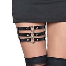 Women's Punk Leg Garters Thigh Chains, Black Gothic Heart Shape Leg Harness Accessories, Sexy Leg Decor, Hollow Thigh Chains, Personalized All-Match Heart Theme PU Leather Suspenders, Suitable For Daily Wear And Music Festivals, Great For Carnival Season