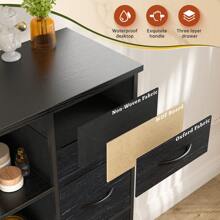 EnHomee 51"H Tall Dresser With 15 Drawers, Dresser For Bedroom With LED Lights & Hutch Sturdy Fabric Bedroom Dresser, Steel Frame, Wood Top, 51.2"H X 39.3"W X 11.8"D, Mother's Day Decor, Room Decor, Home Decor, Black Wood Grain - Xem 3