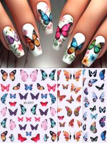 3片装3D逼真蝴蝶美甲贴纸，彩色混合尺寸蝴蝶图案，春夏自粘美甲贴，DIY沙龙美甲装饰，美甲贴片，适合女性和女孩