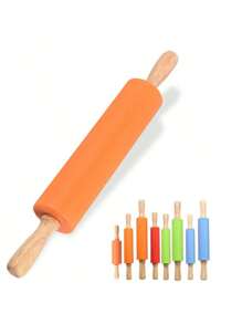 1pc Silicone Rolling Pin With Wooden Handle, Non-Stick Dough Roller