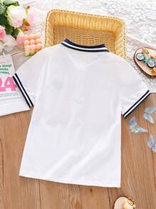 Casual poloshirt met contrasterende kleuren voor jongens, letterborduurwerk, zacht en ademend shirt met korte mouwen, zomerkleding voor kinderen