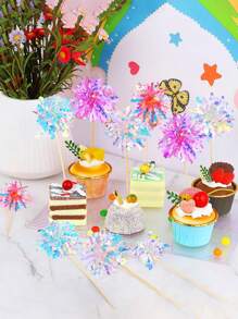10/30/50/100Pcs Happy Birthday Cake Toppers, Foil Firework Cupcake Toppers, Sparkle Tinsel Cake Toppers Cocktail Food Toothpick For Birthday Wedding Graduation Party Supplies