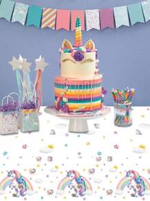 1pc 130*220cm Rainbow Unicorn PE Tablecloth, Unicorn Theme Disposable Waterproof Table Runner, Perfect Decoration For Birthday Holiday Party Party Home Event Decoration Table Runner, Dining Table Cabinet Bar Gift Table Decoration Table Cover, Room Decoration Home Decoration Table Skirt, Outdoor Camping Picnic Tablecloth, Easy To Clean Table Set, Party Favors - Rainbow Unicorn - View 9