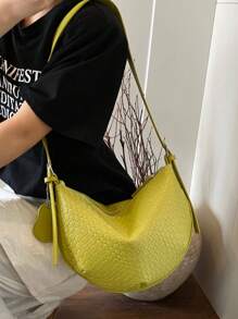 1buc nouă geantă moale în formă de semilună cu pernă, geantă de umăr vintage Y2K în stil gotic de capacitate mare pentru femei, potrivită pentru utilizare zilnică și călătorie, geantă de modă Burgundy cu decorare textura aligator