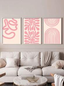 3pcs/Set Canvas Poster Pink Abstract Art, Bedroom, Office, Living Room, Cafe, Bar, Home And Dorm Room Wall Decor, Unframed - Multicolor - View 2