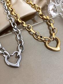 1 件时尚心形吊坠链项链，适合女士青少年女孩优雅粗不锈钢项链日常派对珠宝礼物 - 彩色 - 查看 3