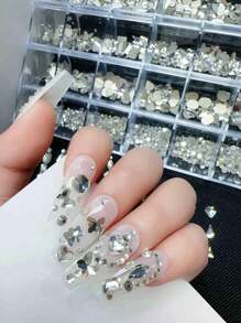 24 Designs DIY Nail Art K9 Glass Flat-Back White Rhinestones Set - High-Shine Crystals With Multi-Function Dotting Pen, Nails Salon,Nail Supplies,Halloween,Christmas,Festival Gift - Clear - View 7