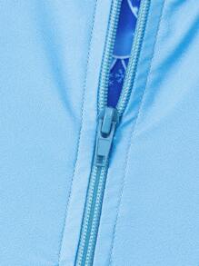 1pc Girls' Round Neck Long Sleeve Zipper Mermaid Scale Print Swimsuit - Royal Blue - View 7