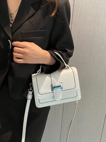 Mini Fashionable Women Quilted Flap Hand Bag, Patchwork Flap Small Square Bag, Outdoor Shopping Bag, Versatile Commuter Bag - White - View 10