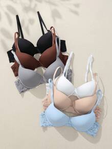 6PCS Lace Underwire Lingerie Bra, Push Up Lingerie Bra, Thick Coasters - Multicolor - View 5