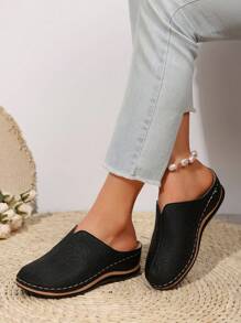 1 Pair Fashion Comfortable Versatile Slip-On Mule Shoes, Suitable For Spring, Summer, Autumn Outdoor Wear, Black And Beige Women Wedge & Platform Sandals - Black - View 7