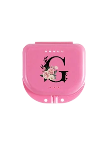 玫瑰图案 A-Z 牙科正畸保持器假牙粉色收纳盒，牙套盒，假牙盒，透气正畸牙套盒，保持器盒，牙科收纳盒，假牙放置盒，易于使用，方便携带，牙套牙套矫正器盒，口腔卫生牙套收纳盒，家用办公宿舍用品，家用收纳用品，牙科配件