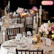 Złoty elegancki 7-ramienny uchwyt na wesele, metalowe świeczniki z akrylowym kloszem jako element centralny stołu do dekoracji wnętrz - złoty (4 sztuki) - Zobacz 3