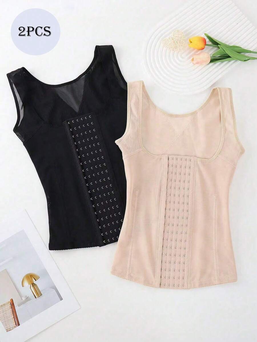 2pcs/Set Fashionable Breathable Mesh Crop Top, High Elastic Sports Tank Top - Multicolor - View 1