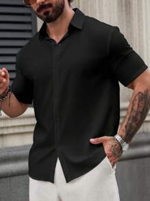 Men's Casual Versatile Solid Color Short Sleeve Shirt