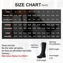 Women's Lace Platform Knee High Boots With Comfort Chunky Heel - Đen W - Xem 3