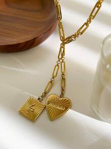 1pc New Minimalist Chic Stainless Steel Heart And Snake Pendant Necklace For Women